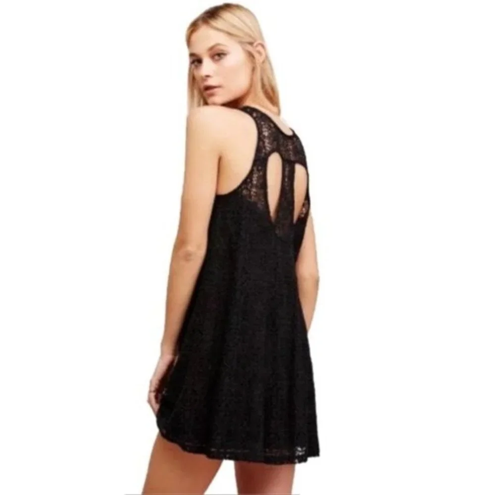 Free People Boho Lace Sleeveless High Neck Mini Dress With Back Cutouts M EUC